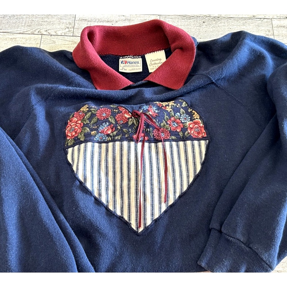 Vintage Hanes Country Clothesline Embroidered Floral Sweater Collar Women's XL